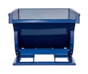 SD12R blue steel self-dumping hopper, straight rear view showing open top interior and forklift base