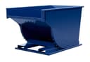 SD150R blue steel self-dumping hopper, straight rear view showing open top and forklift base frame