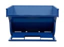 SD200R blue steel self-dumping hopper, straight rear view showing open top and forklift base frame