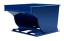 SD250R blue steel self-dumping hopper, straight rear view showing open top and forklift base frame