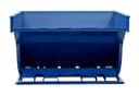 SD300R blue steel self-dumping hopper, straight rear view showing open top and forklift base frame