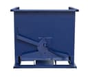 SD34R blue self-dumping hopper front view showing trip latch, spring, and pivot mechanism detail