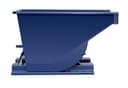 SD34R blue self-dumping hopper direct side view showing curved dump chute and forklift base