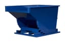 SD34R blue self-dumping hopper tilted open, three-quarter view showing interior dump chute