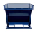SD34R blue self-dumping hopper straight front view showing open forklift pocket base