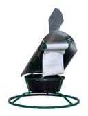 CSF mineral feeder with galvanized hood open showing white felt roller oiler attachment above black rubber tub