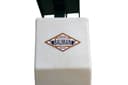 D-15 cattle oiler white plastic rectangular reservoir with Bauman label, top-angle close-up