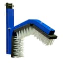 Goat scratcher blue dual-brush frame with nylon bristles fanned open, mounting post and top pin visible