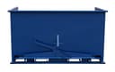 SD400R blue self-dumping hopper straight front view showing trip latch and spring mechanism