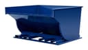 SD400R blue self-dumping hopper tilted open showing interior dump chute, three-quarter front view