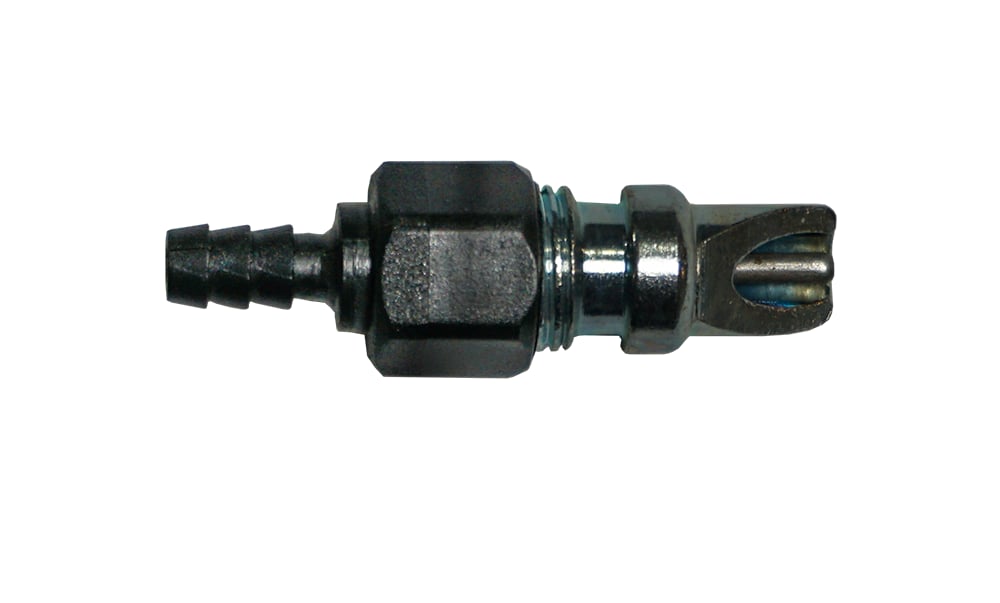 RDLB rabbit drinker, complete nipple valve with large hose barb, plastic nut and steel bite valve