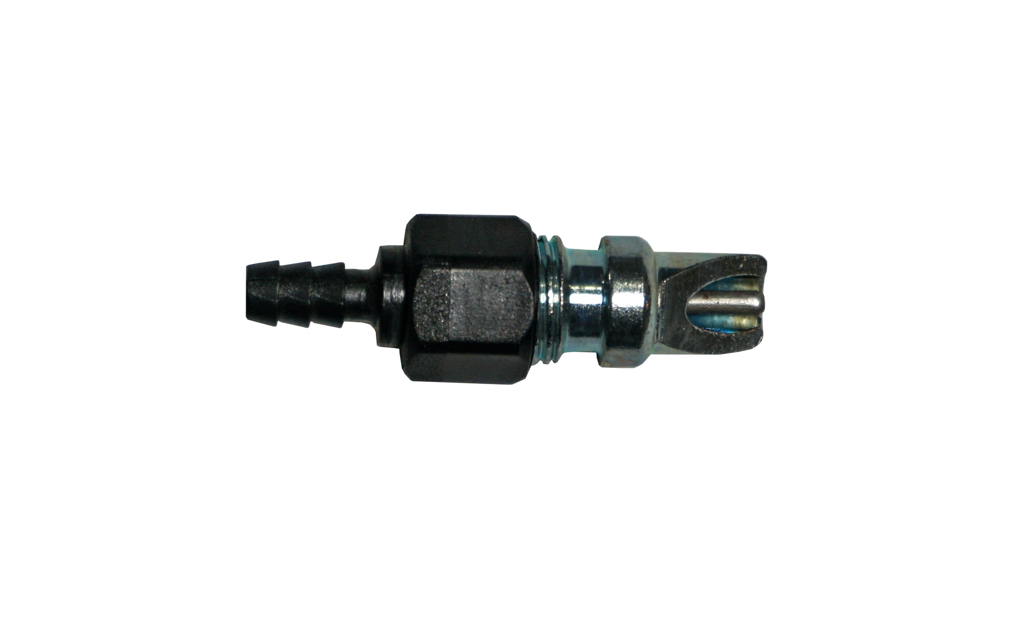 RDLB rabbit drinker with small barb and steel bite valve, side view