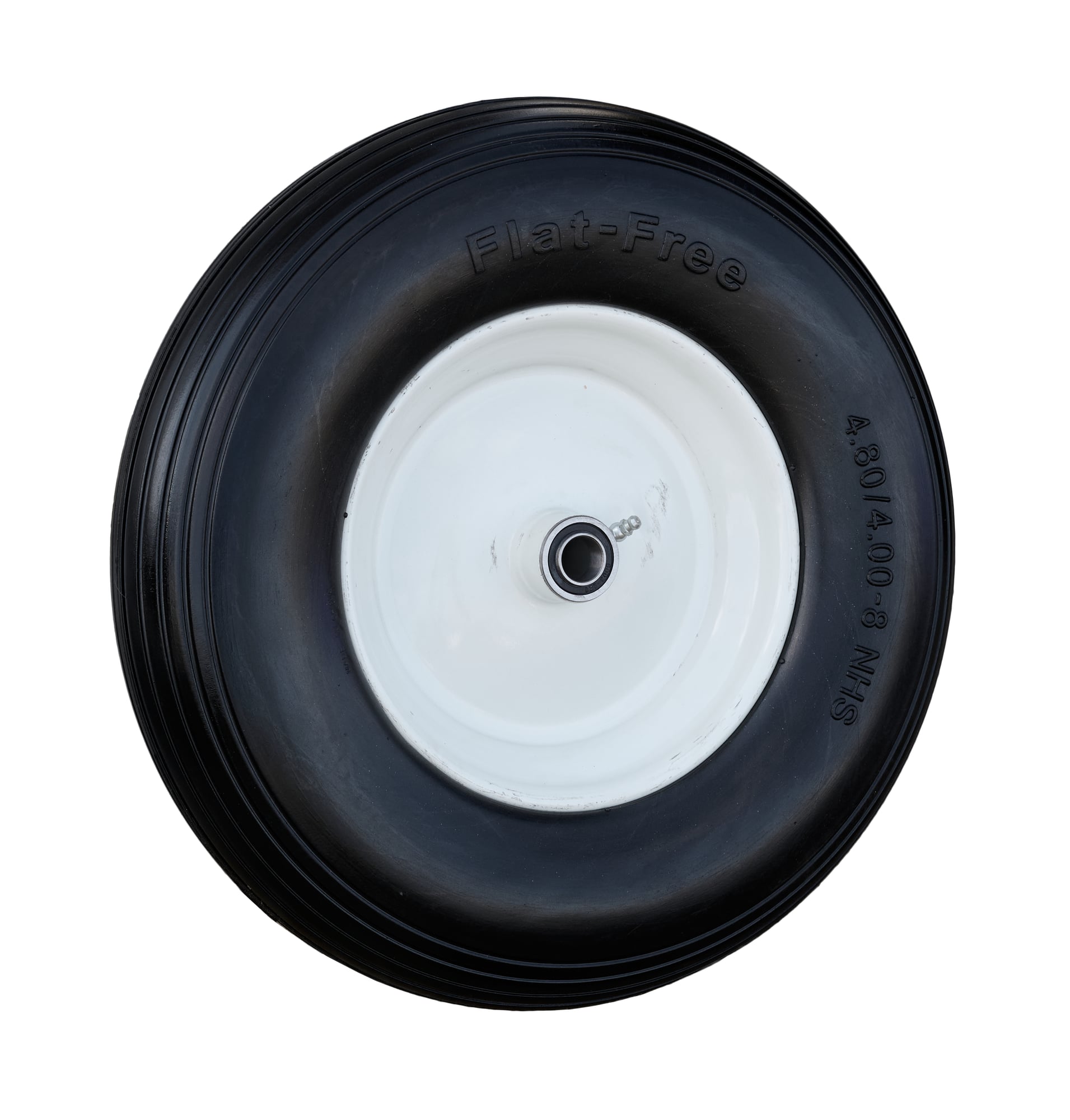 RW16 flat-free 16-inch wheel with white steel rim, 4.80/4.00-8 tyre
