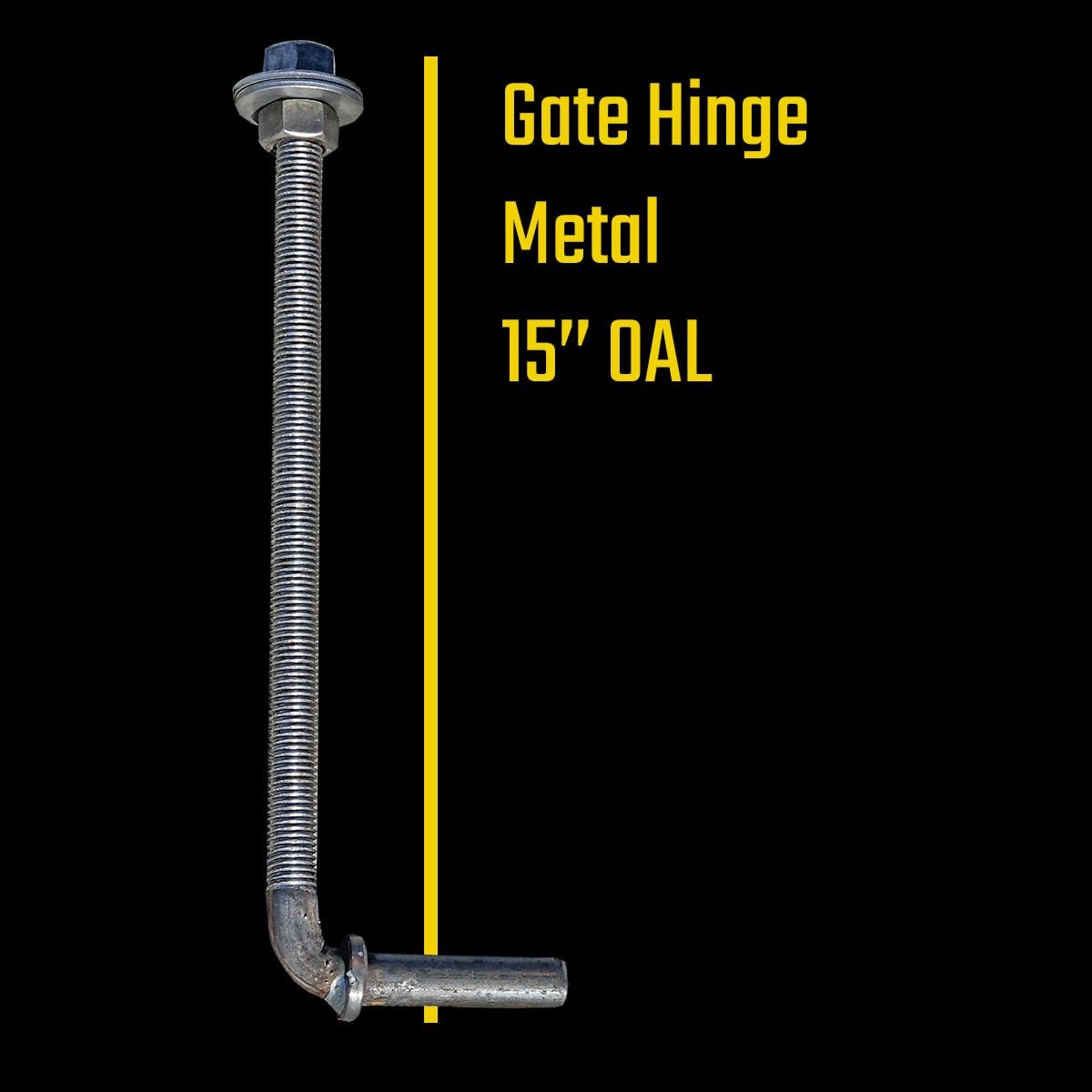 HD gate hinge galvanized steel bolt-on hinge with threaded rod and nut, vertical front view